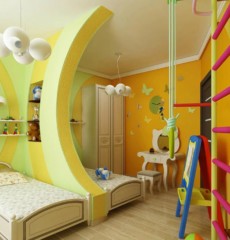 Design af et børneværelse til to heteroseksuelle børn, en skillevæg og en svensk væg