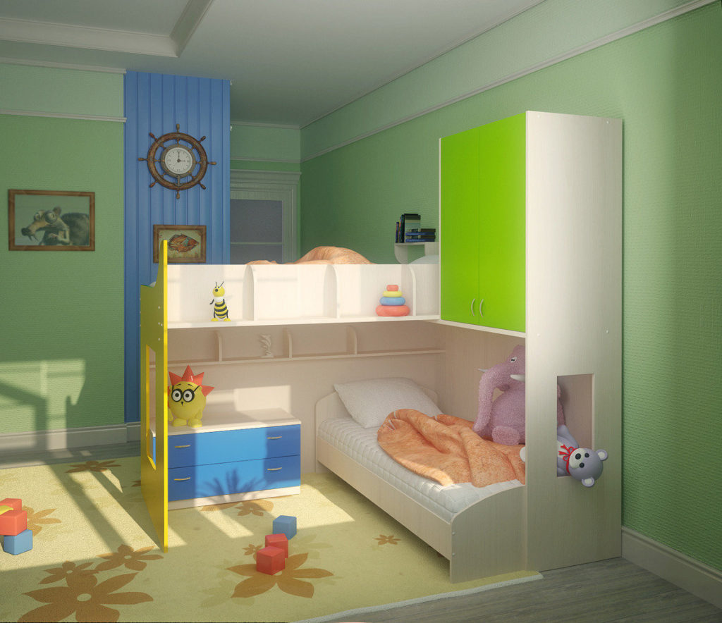 Dizajn dječje sobe za dvoje heteroseksualne djece, visoki stropovi.