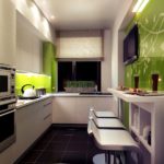 Modern mutfak mat bej ve parlak yeşil