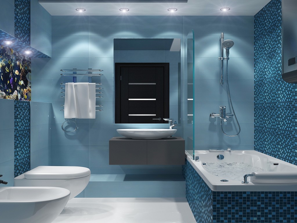 gạch màu xanh trong phòng tắm