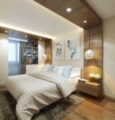 Een voorbeeld van een lichte slaapkamer interieur van 15 m².