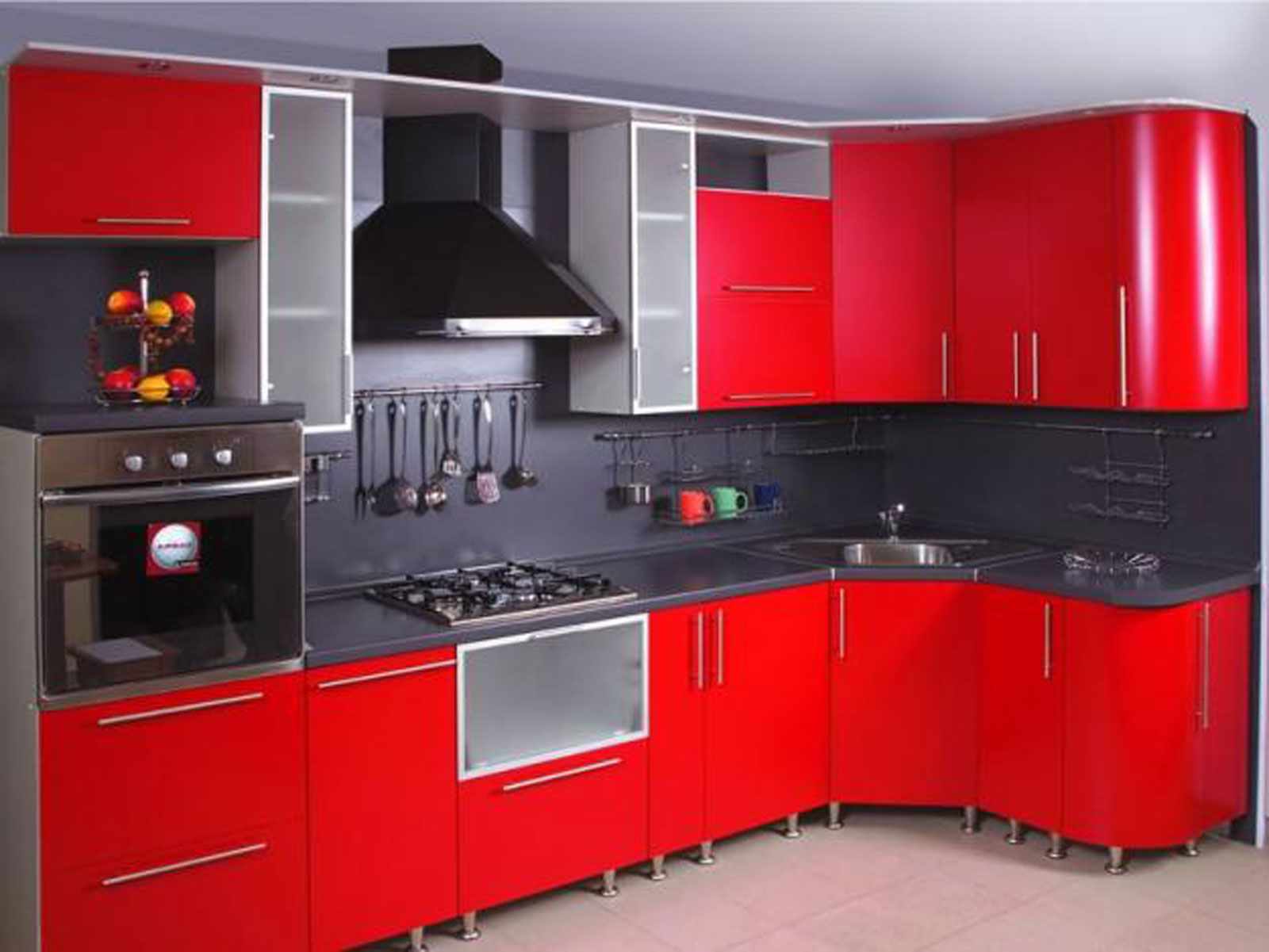 l'idée d'une cuisine rouge intérieure lumineuse