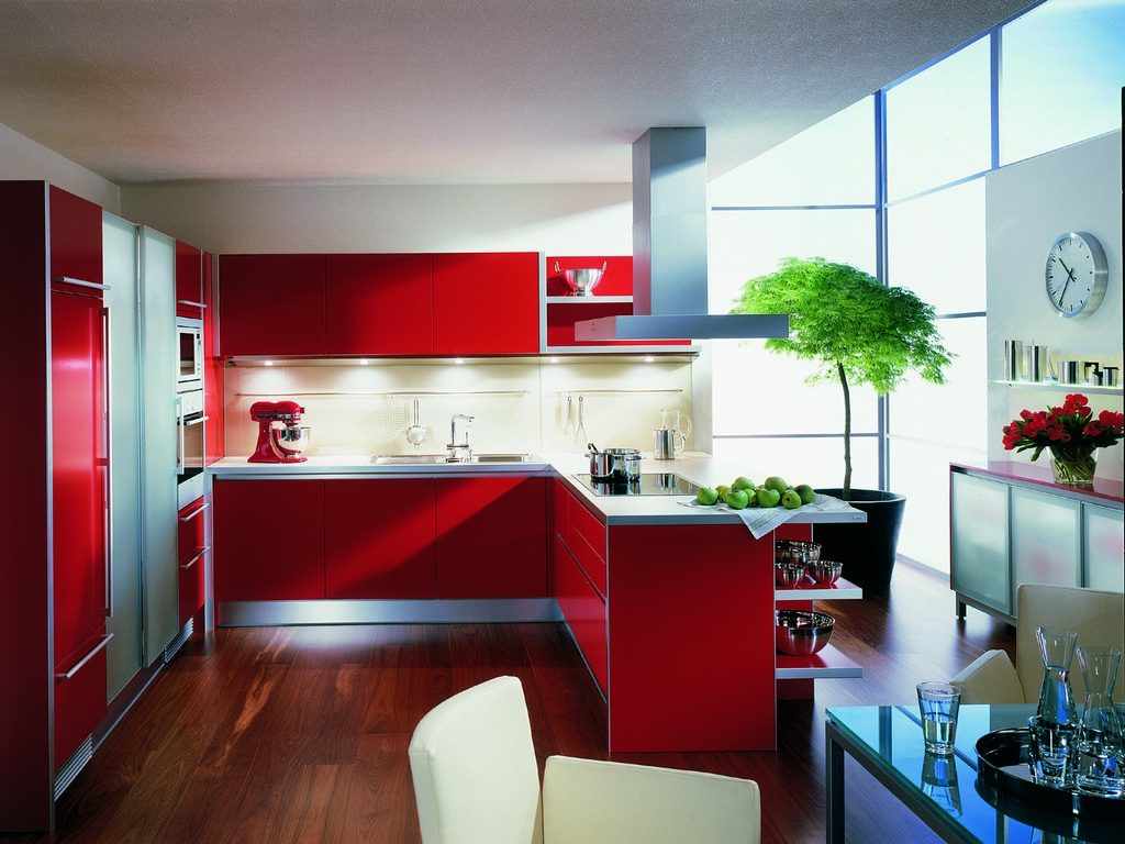 l'idée d'un design lumineux de cuisine rouge
