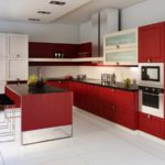 exemple d'un intérieur lumineux d'une photo de cuisine rouge