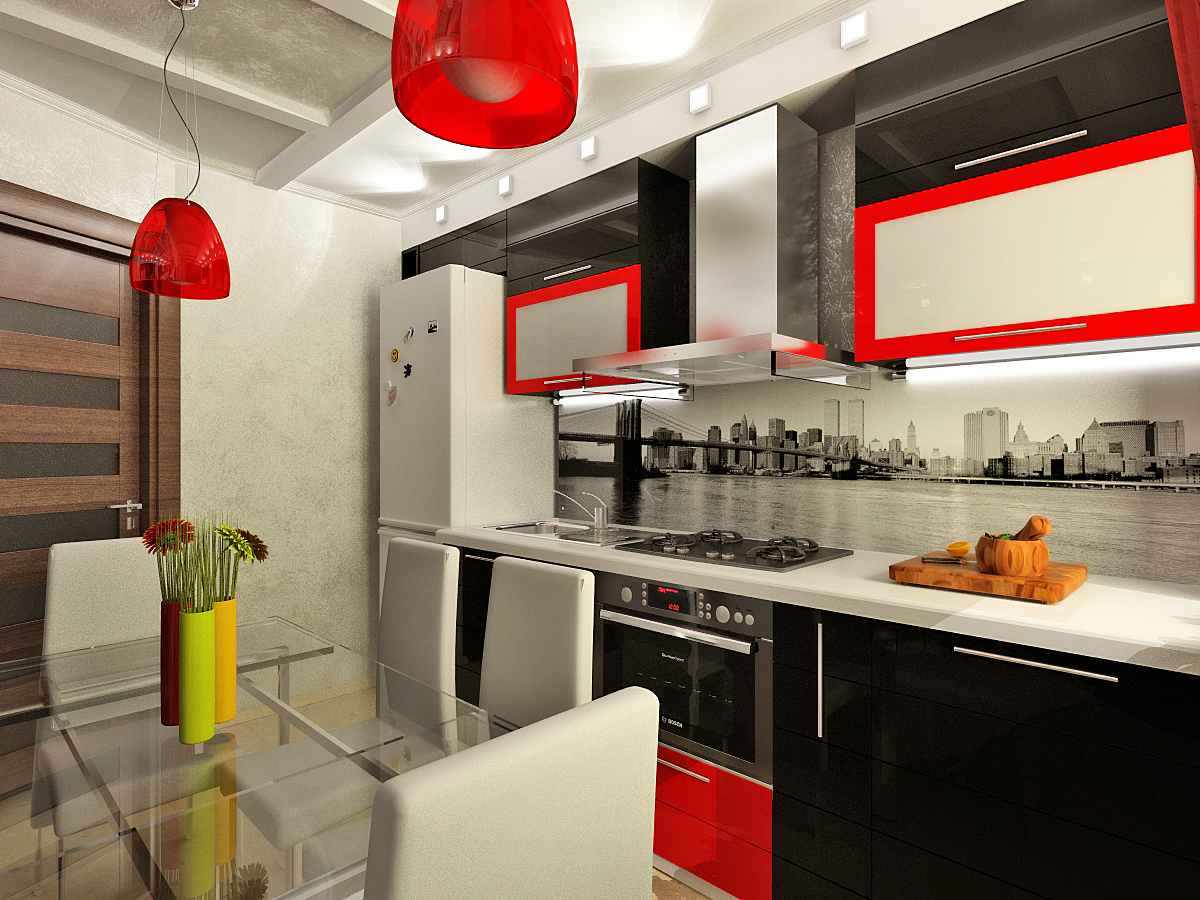 idée de design lumineux de cuisine rouge