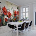 Bright poppies on realistic murals