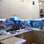 Staklena pregača s tiskom fotografija u kutnoj kuhinji