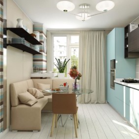 Blue set in the interior of the kitchen