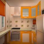 การออกแบบห้องครัวพร้อมเฟอร์นิเจอร์สีส้ม