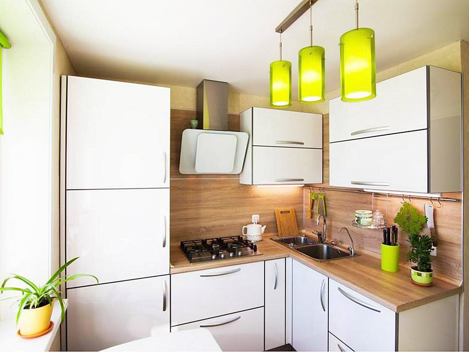 Lighting in the kitchen with corner set