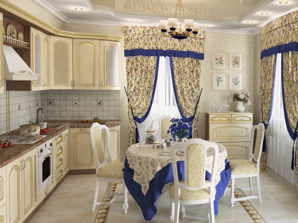 Textiles in the interior of a classic kitchen