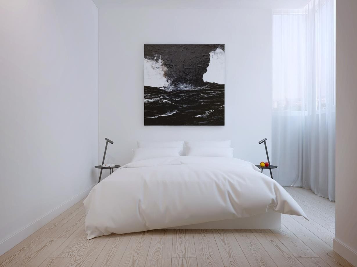 חדר שינה בסגנון מינימליזם עם תמונה
