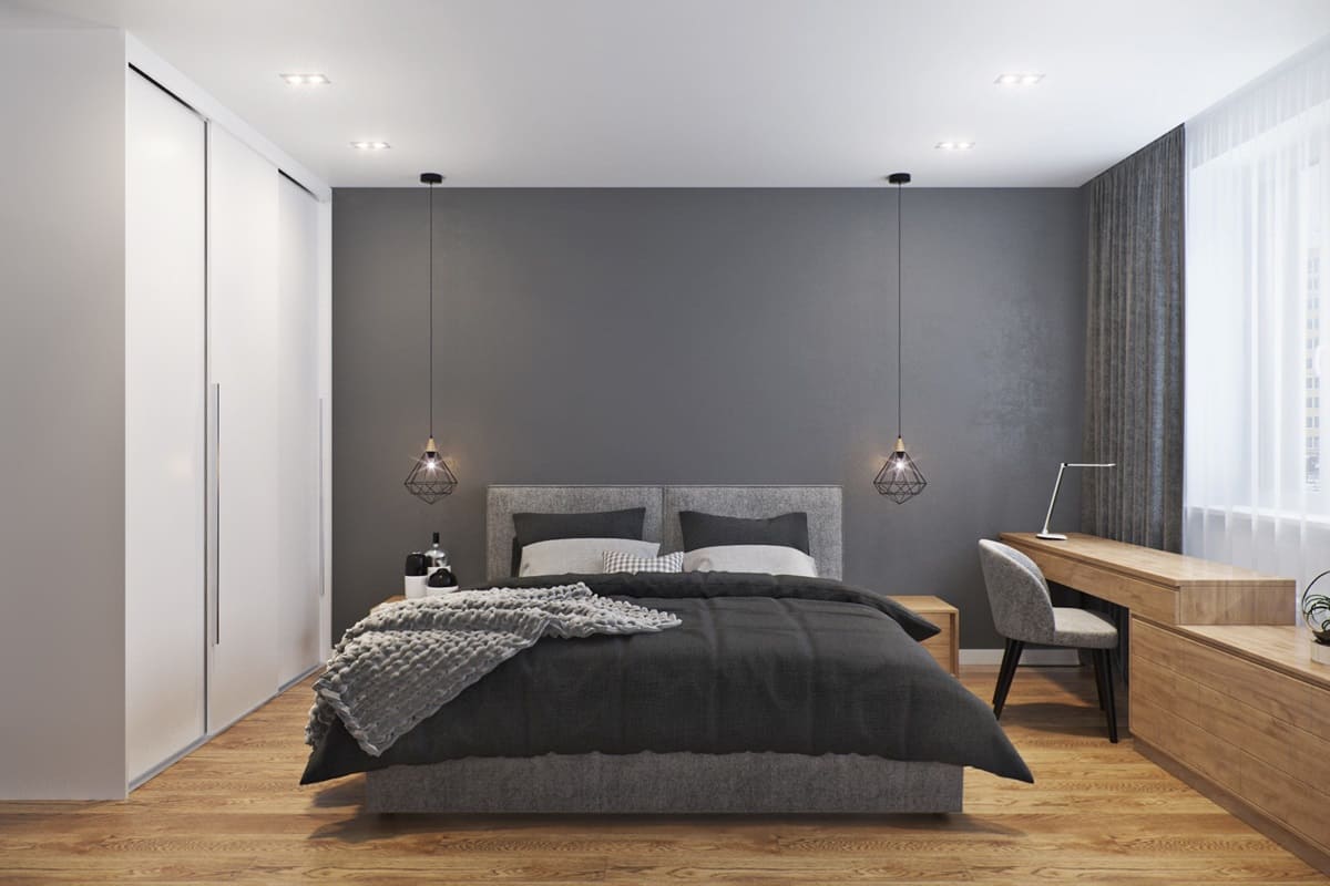 חדר שינה מינימליסטי עם ארון בגדים