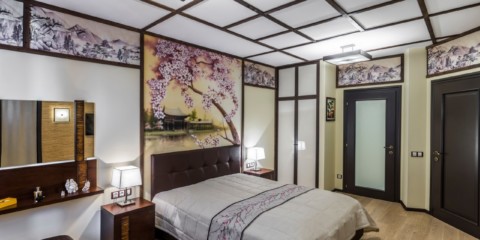 fotografija dizajna spavaće sobe u japanskom stilu