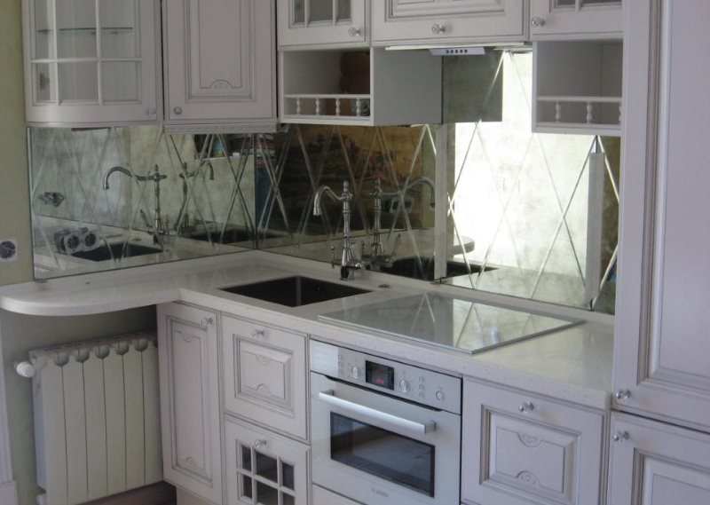 Mirror tiles in a small kitchen