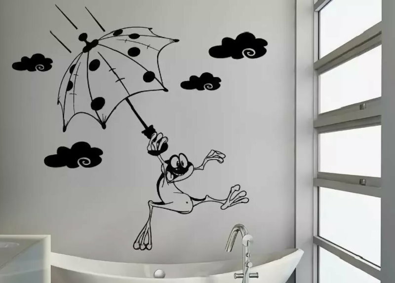 Siyah desenli beyaz banyo duvar