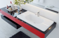 Red and black cast marble countertop