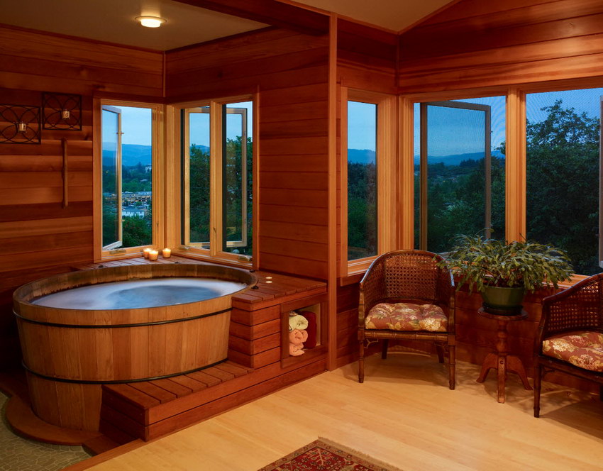 חדר אמבטיה יפני מעץ