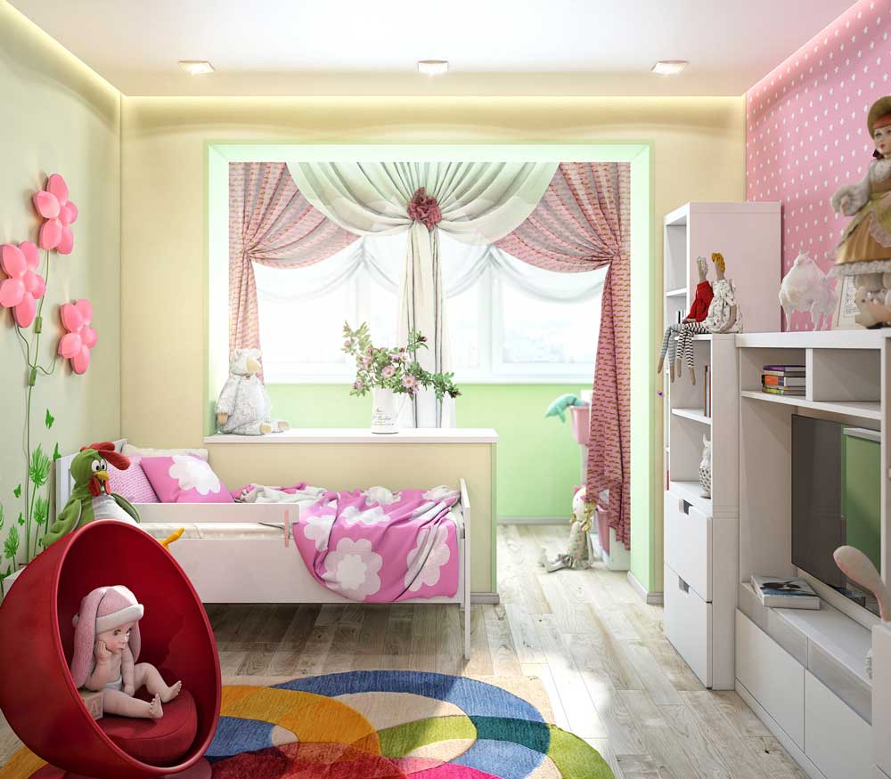 Design of a kids room with a balcony