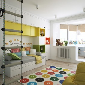 Yellow and white wall in the nursery