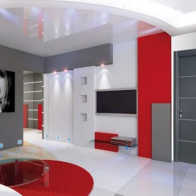 اللون الأحمر في التصميم الداخلي لغرفة المعيشة