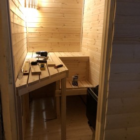 DIY bench in the sauna on the balcony