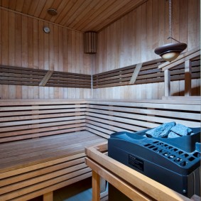 Electric sauna heater in the steam room