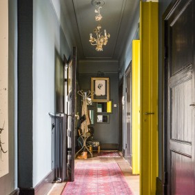 דלתות צהובות מהמסדרון לסלון