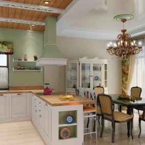 วอลล์เปเปอร์สไตล์โปรวองซ์สำหรับแนวคิดการออกแบบห้องครัว