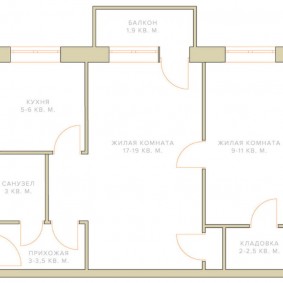 مخطط نموذجي 2 غرفة خروتشوف